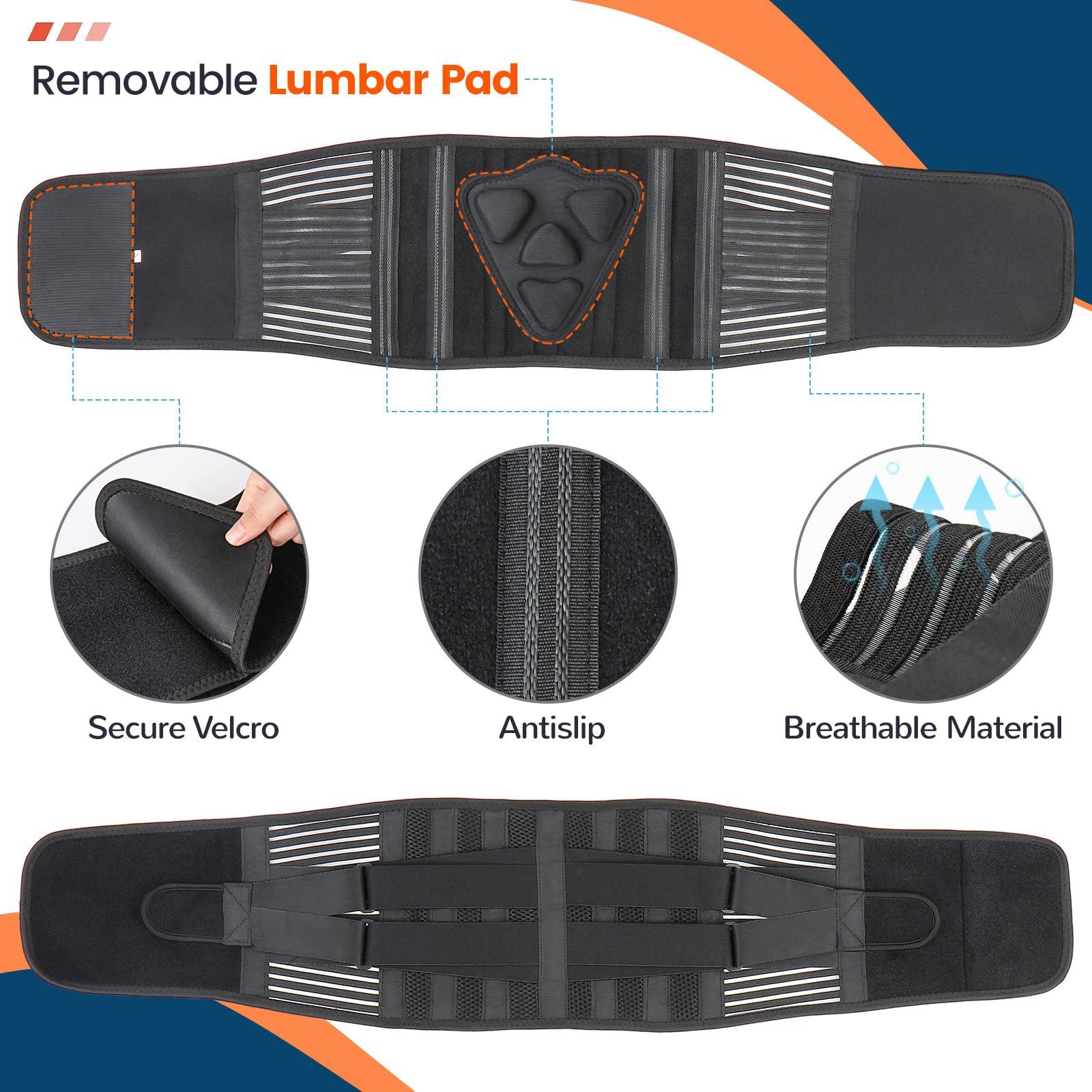 M Size Black Double-Compression Sports Waist Trimmer with 4 Steel Plates and 2 Spring Stays for Strength Training & Back Protection - Image 3