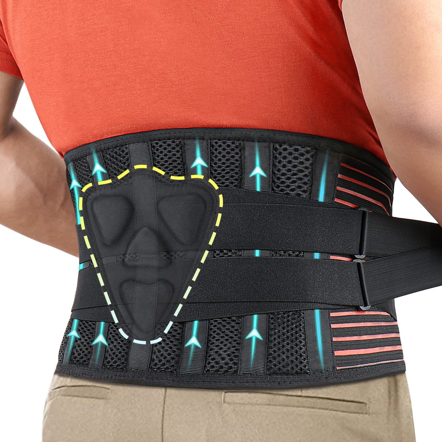 L Size Black Double-Compression Sports Waist Trimmer with 4 Steel Plates and 2 Spring Stays for Strength Training & Back Protection