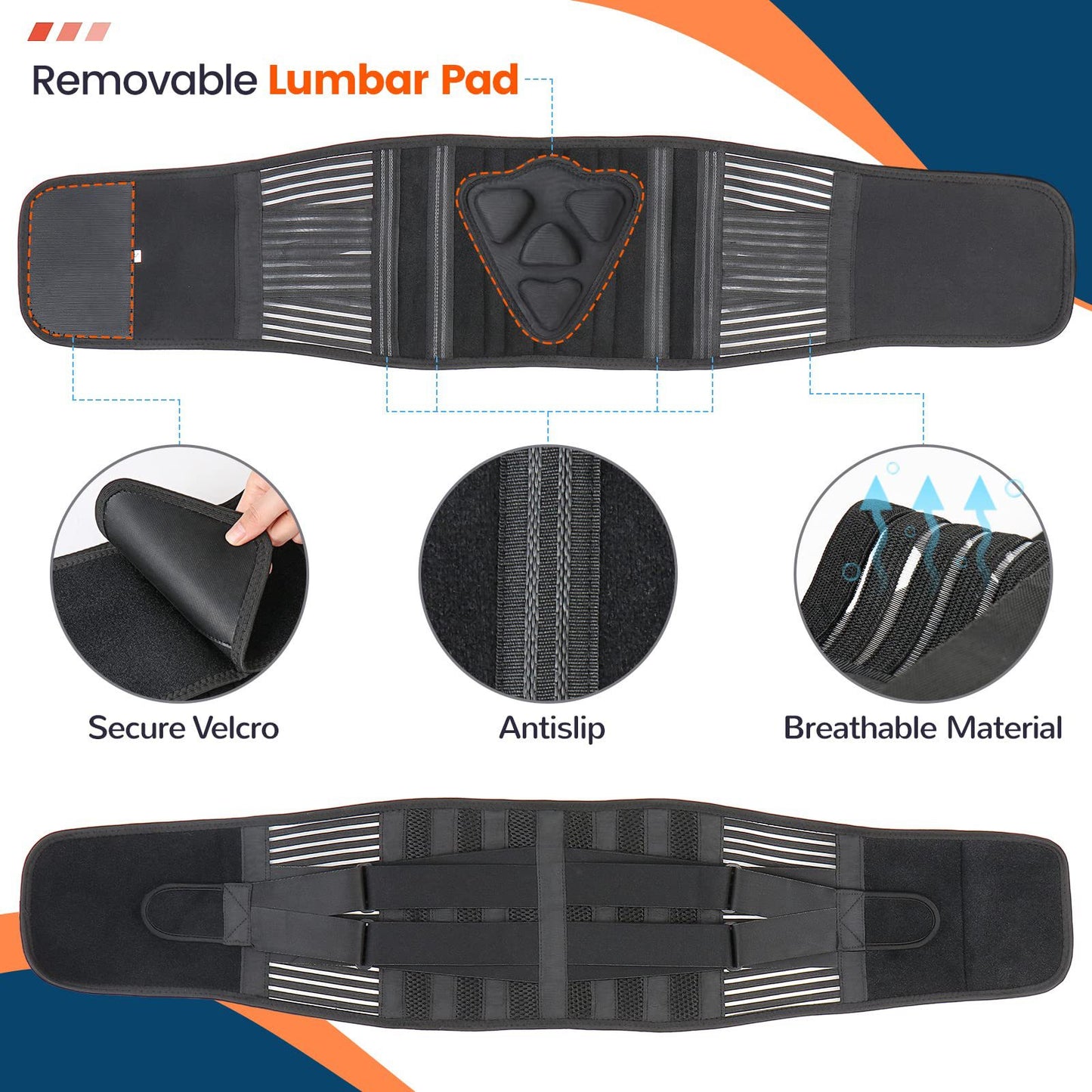 XL Size Black Double-Compression Sports Waist Trimmer with 4 Steel Plates and 2 Spring Stays for Strength Training & Back Protection - Image 3
