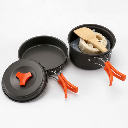 8-Piece Orange Lightweight Outdoor Camping Cookware Set - 1/2 Person Portable High-Efficiency Thermal Cooking Nested Kit - Image 3