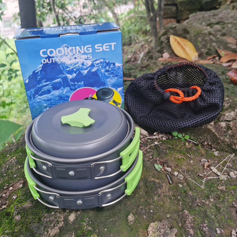 8-Piece Green Lightweight Outdoor Camping Cookware Set - 1/2 Person Portable High-Efficiency Thermal Cooking Nested Kit - Image 2