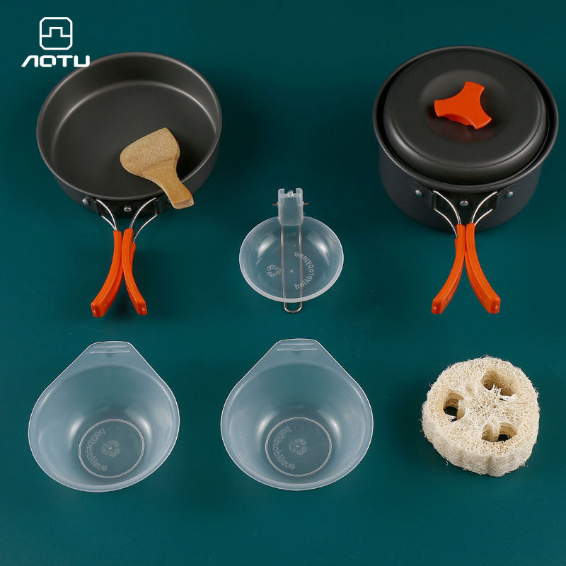 8-Piece Green Lightweight Outdoor Camping Cookware Set - 1/2 Person Portable High-Efficiency Thermal Cooking Nested Kit - Image 3