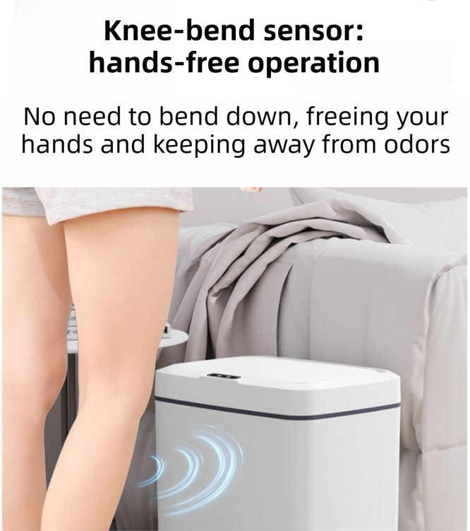 White Intelligent Dual-Sensor Trash Can (Hand-Wave & Knee-Bend) - Slim-Fit Touchless Rechargeable Bin for Bathroom & Kitchen - Image 4