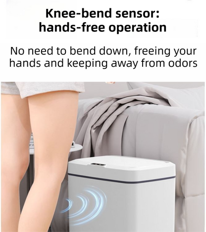 White Intelligent Dual-Sensor Trash Can (Hand-Wave & Knee-Bend) - Slim-Fit Touchless Rechargeable Bin for Bathroom & Kitchen - Image 4