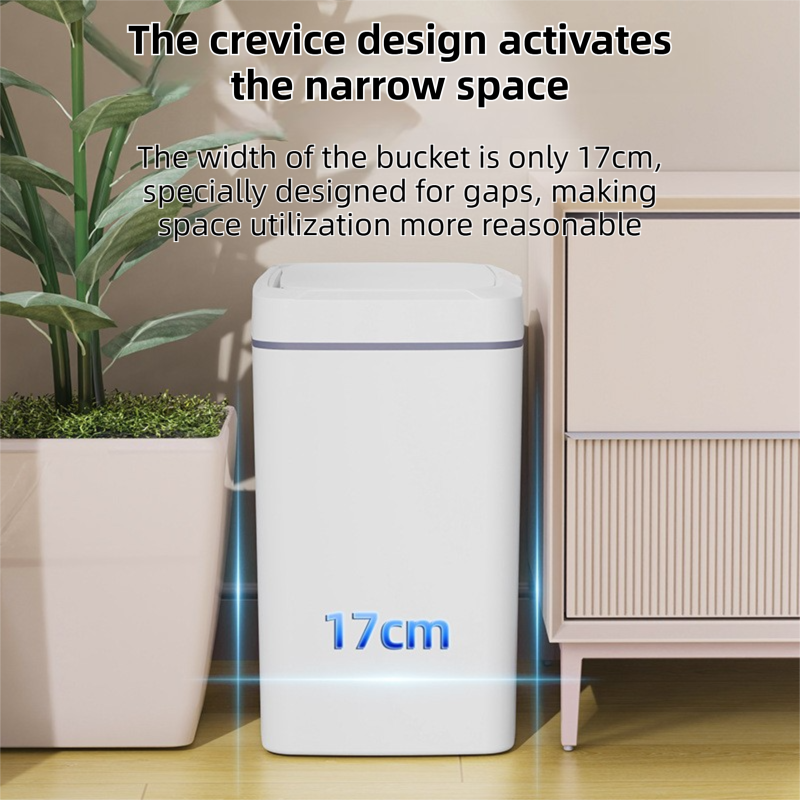 White Intelligent Dual-Sensor Trash Can (Hand-Wave & Knee-Bend) - Slim-Fit Touchless Rechargeable Bin for Bathroom & Kitchen - Image 6