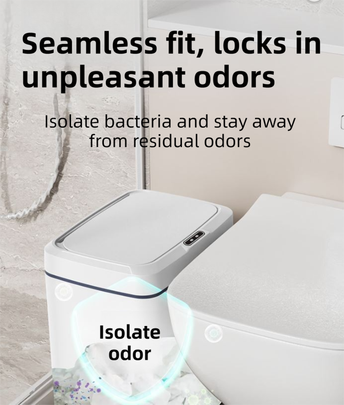 Black Intelligent Dual-Sensor Trash Can (Hand-Wave & Knee-Bend) - Slim-Fit Touchless Battery-Powered Bin for Bathroom & Kitchen - Image 7