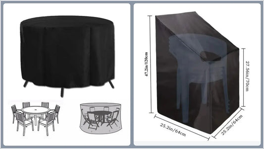 Heavy Duty Oxford Outdoor Furniture Protector Set - Waterproof & Dustproof Round Dining Table(185x110cm) and Lounge Chair Cover(64x64x70x120cm) Bundle
