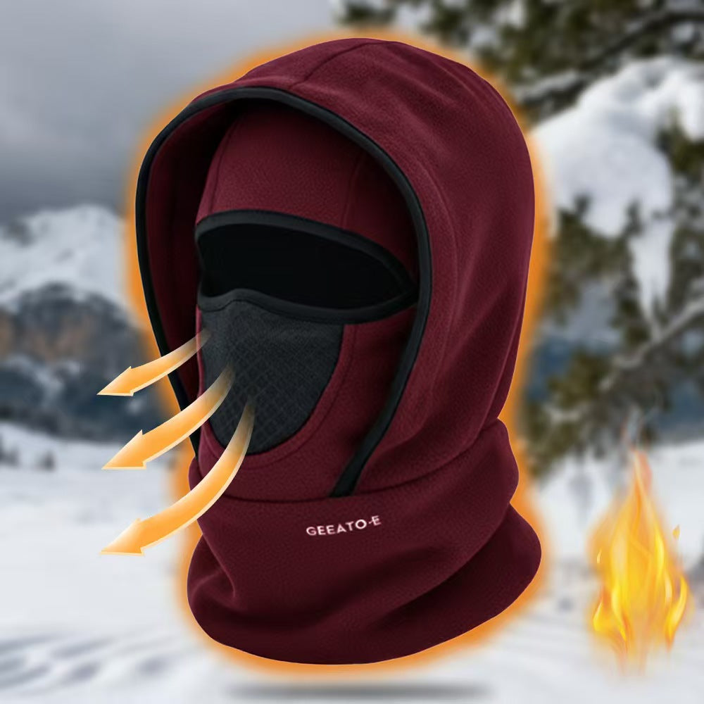 Windproof Thermal Rider Protection Set - 2 Pack Faux Rabbit Fur Knee Braces & Wine Red Fleece Balaclava Hood Outdoor Sports Warmth Bundle - Image 2