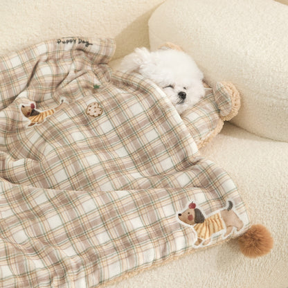 Plaid Apple Premium Soft Fleece Dog Bed Quilt & Pillow Set (M Size 70 x 50 CM) - All-Season Reversible Warm Cat Nap Pad - Image 2