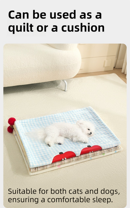 Plaid Apple Premium Soft Fleece Dog Bed Quilt & Pillow Set (M Size 70 x 50 CM) - All-Season Reversible Warm Cat Nap Pad - Image 4