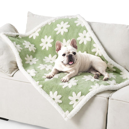 65 x 90 CM Waterproof Soft Sherpa Fleece Pet Blanket (Green Floral) - Reversible Thickened Furniture Protector for Dogs & Cats