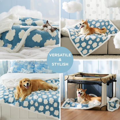 65 x 90 CM Waterproof Soft Sherpa Fleece Pet Blanket (Green Floral) - Reversible Thickened Furniture Protector for Dogs & Cats - Image 3