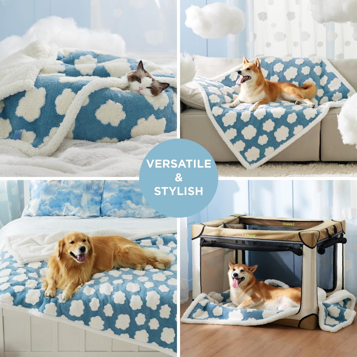 75 x 100 CM Waterproof Soft Sherpa Fleece Pet Blanket (Green Floral) - Reversible Thickened Furniture Protector for Dogs & Cats - Image 3