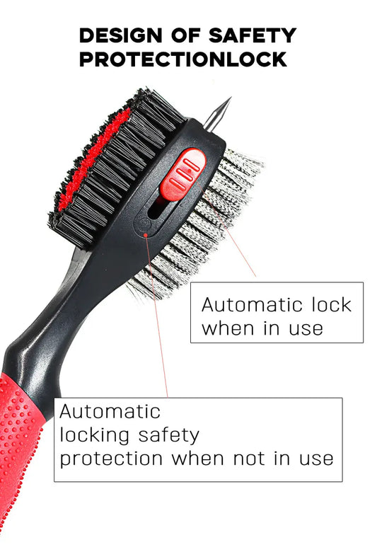 Grey Premium Golf Club Cleaning Brush Extra Large Head Dual Bristles Retractable Zip Line & Groove Cleaner Spike Anti-Slip Ergonomic Grip 29cm - Image 4
