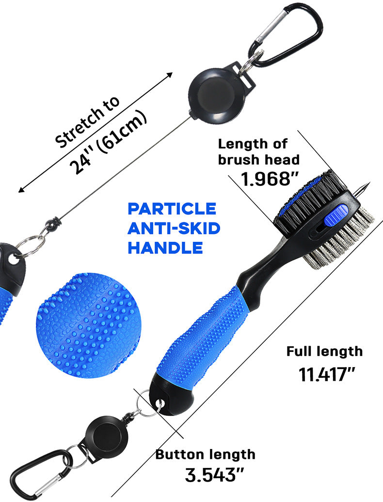 Grey Premium Golf Club Cleaning Brush Extra Large Head Dual Bristles Retractable Zip Line & Groove Cleaner Spike Anti-Slip Ergonomic Grip 29cm - Image 5