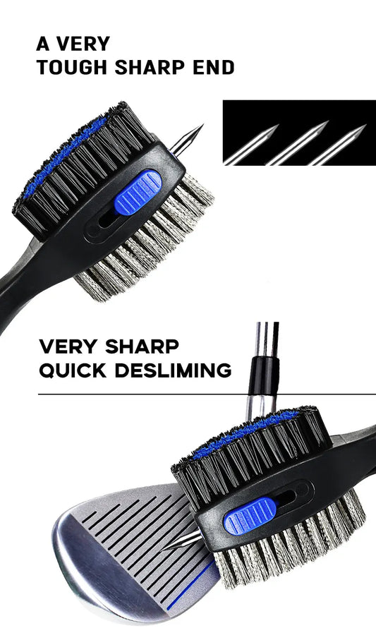 Blue Premium Golf Club Cleaning Brush Extra Large Head Dual Bristles Retractable Zip Line & Groove Cleaner Spike Anti-Slip Ergonomic Grip 29cm - Image 2