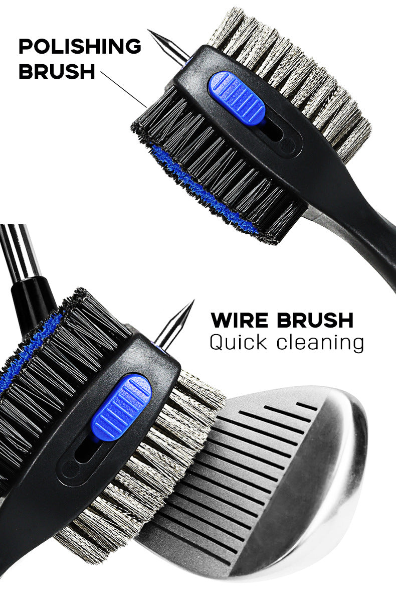 Blue Premium Golf Club Cleaning Brush Extra Large Head Dual Bristles Retractable Zip Line & Groove Cleaner Spike Anti-Slip Ergonomic Grip 29cm - Image 3