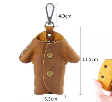 Green Genuine Crazy Horse Leather Key Case Creative Jacket Shape Holder Vintage Cowhide Pouch for Car Fob & House Keys Brown - Image 2