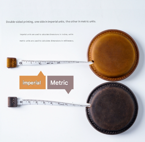 Brown Handmade Crazy Horse Leather Retractable Tape Measure Keychain Dual Sided Scale 150cm/60" Mini Pocket Ruler for Sewing & Body Measuring - Image 4