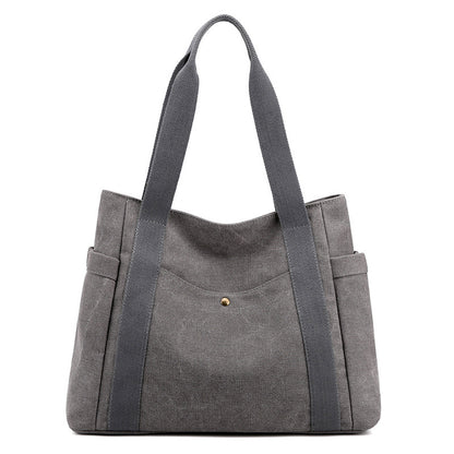 Grey Women's Large Canvas Tote Bag Minimalist Shoulder Handbag High Capacity 39cm for Work School & Travel