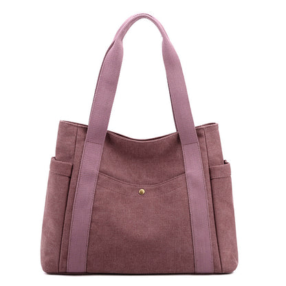 Purple Women's Large Canvas Tote Bag Minimalist Shoulder Handbag High Capacity 39cm for Work School & Travel