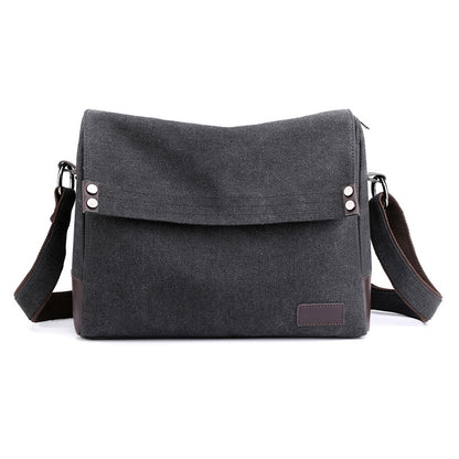 Black Men's Large Capacity Canvas Messenger Bag Lightweight Multi-Pocket Crossbody Shoulder Bag for Work Casual Travel iPad Compatible