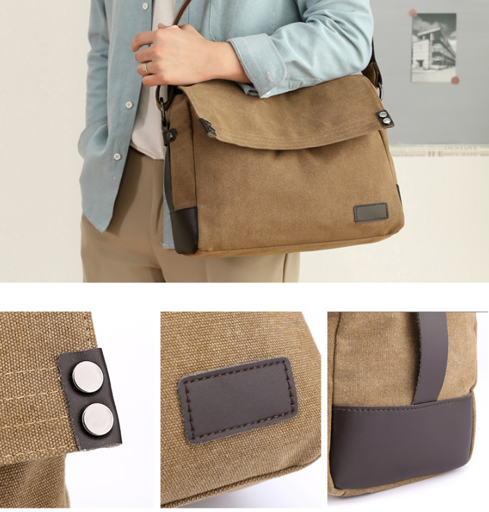 Brown Men's Large Capacity Canvas Messenger Bag Lightweight Multi-Pocket Crossbody Shoulder Bag for Work Casual Travel iPad Compatible - Image 2