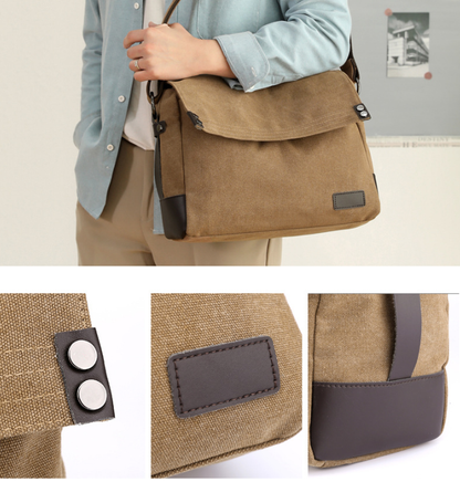 Grey Men's Large Capacity Canvas Messenger Bag Lightweight Multi-Pocket Crossbody Shoulder Bag for Work Casual Travel iPad Compatible - Image 2