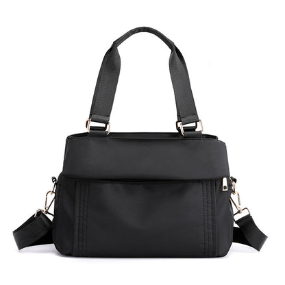 Black Women's Large Capacity Water-Resistant Nylon Handbag Multi-Compartment Crossbody Shoulder Bag for Work Travel and Daily Use 30cm