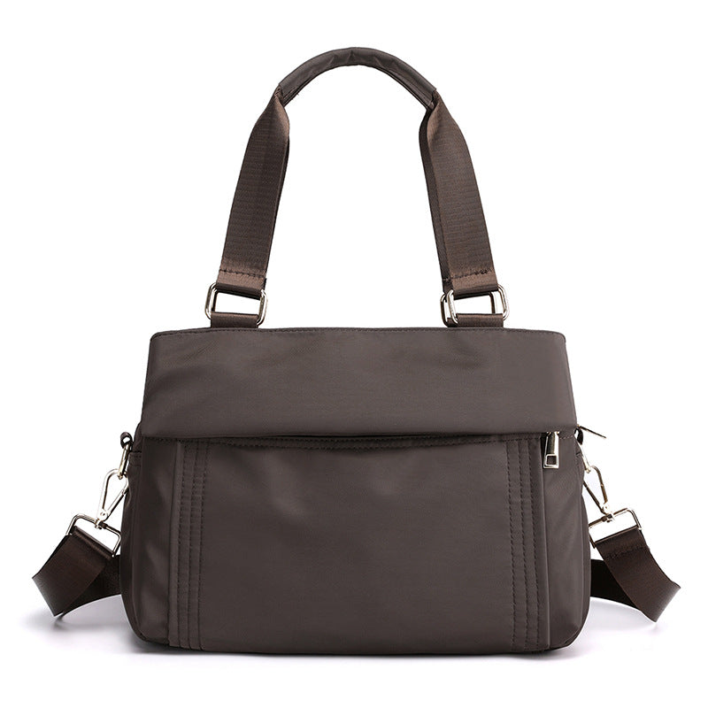 Brown Women's Large Capacity Water-Resistant Nylon Handbag Multi-Compartment Crossbody Shoulder Bag for Work Travel and Daily Use 30cm
