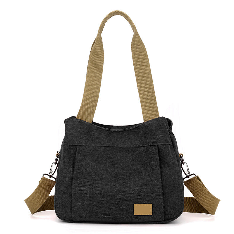 Black Multi-functional Large Capacity Canvas Tote Bag - Versatile 3-Way Adjustable Shoulder and Crossbody Handbag for Work, Travel, and Daily Use