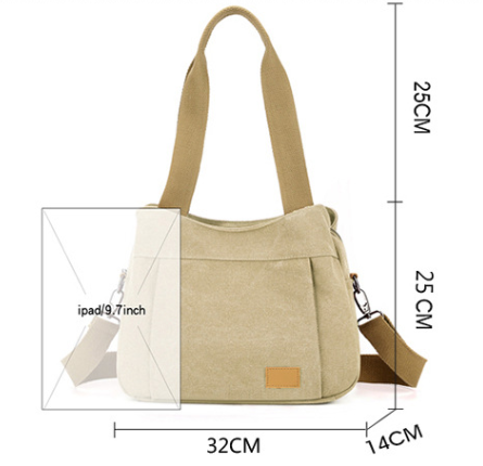 Khaki Multi-functional Large Capacity Canvas Tote Bag - Versatile 3-Way Adjustable Shoulder and Crossbody Handbag for Work, Travel, and Daily Use - Image 2