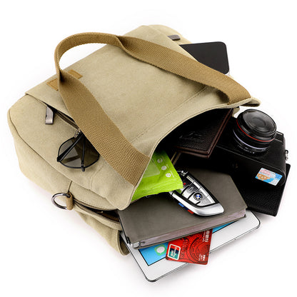 Khaki Multi-functional Large Capacity Canvas Tote Bag - Versatile 3-Way Adjustable Shoulder and Crossbody Handbag for Work, Travel, and Daily Use - Image 3