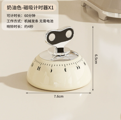 White Magnetic Mechanical Kitchen Timer - 60-Minute Visual Countdown Clock for Cooking, Study, and Kids Time Management - No Battery Required