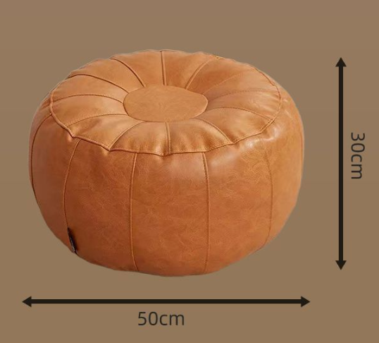 Orange Faux Leather Pumpkin Pouf Cover - DIY Unfilled Round Ottoman for Clothes Storage and Footrest - 50x30cm Versatile Home Decor - Image 2