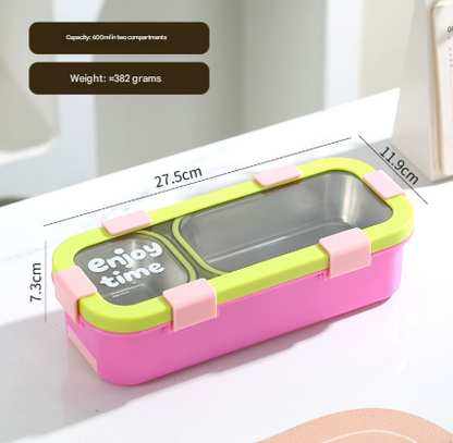 Green Premium 2-Compartment Stainless Steel Lunch Box - 600ml Leak-Proof Bento Box for School and Office - Portable Meal Container for Students and Professionals
