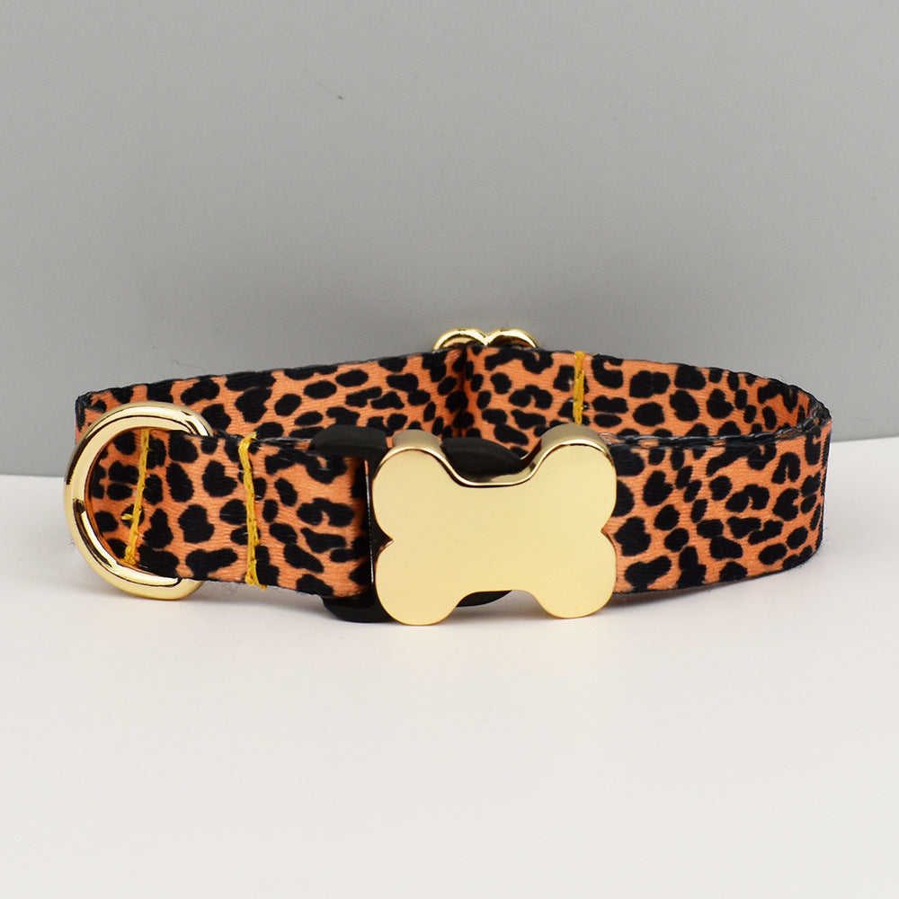 S Leopard Print Boho Patterned Dog Collar with Gold Metal Bone Buckle Adjustable Tribal & Leopard Print Neck Strap for Puppies & Dogs