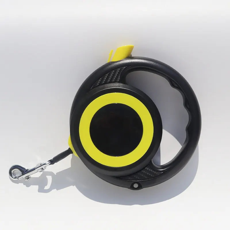 Black-yellow Heavy Duty Retractable Dog Leash with Ergonomic Wide Handle - Automatic Tangle-Free Extending Lead for Large and Medium Dogs - Carbon Fiber Texture