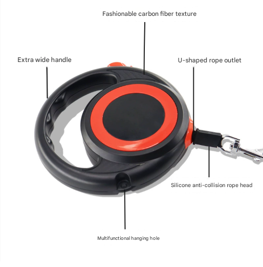 Yellow-white Heavy Duty Retractable Dog Leash with Ergonomic Wide Handle - Automatic Tangle-Free Extending Lead for Large and Medium Dogs - Carbon Fiber Texture - Image 2