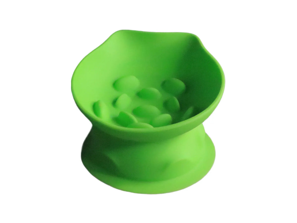 S Green 2-Piece Elevated Silicone Pet Bowl Set - Slanted Neck Protection Cat Bowl with Anti-Slip Suction Base for Cats and Small Dogs