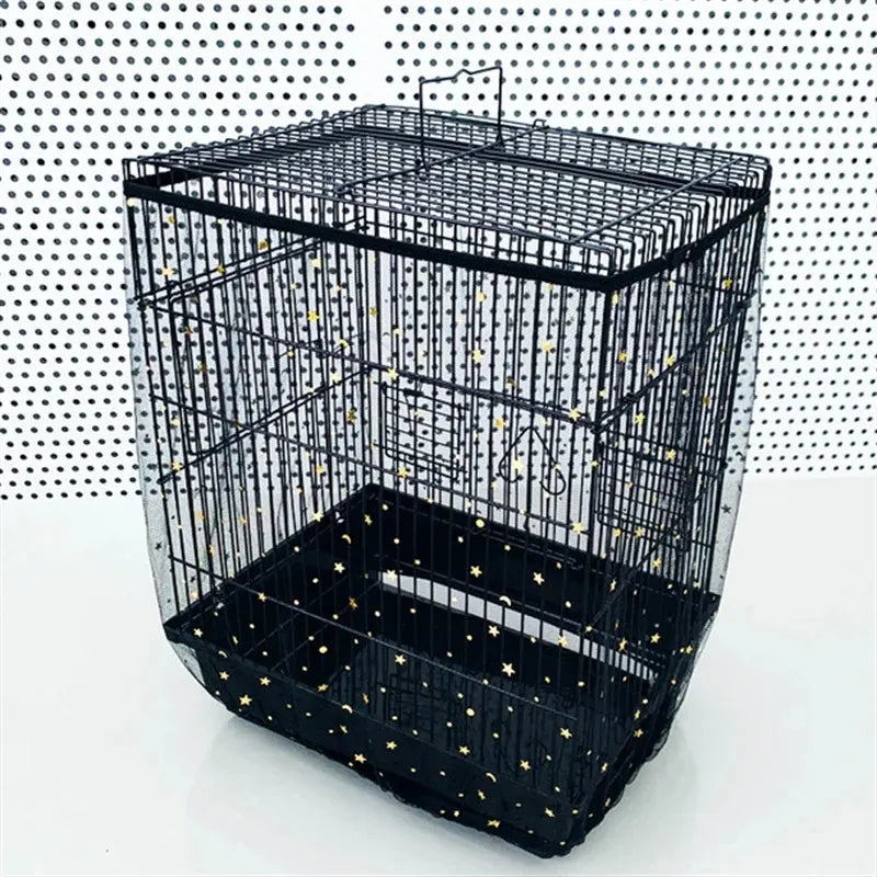 S Black Star【Height 17, Circumference 110】 Large Bird Cage Seed Catcher Net Cover - Adjustable Mesh Guard Splash-Proof Dust Cover for Indoor Outdoor Cages