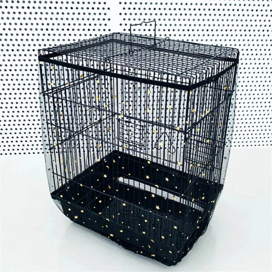 XL Black Star【Height 37, Circumference 220】 Large Bird Cage Seed Catcher Net Cover - Adjustable Mesh Guard Splash-Proof Dust Cover for Indoor Outdoor Cages