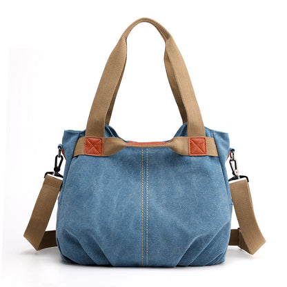 Light Blue Women's Retro Canvas Tote Bag Large Capacity Shoulder Handbag Adjustable Crossbody Strap 35cm for Travel Work & Daily Use