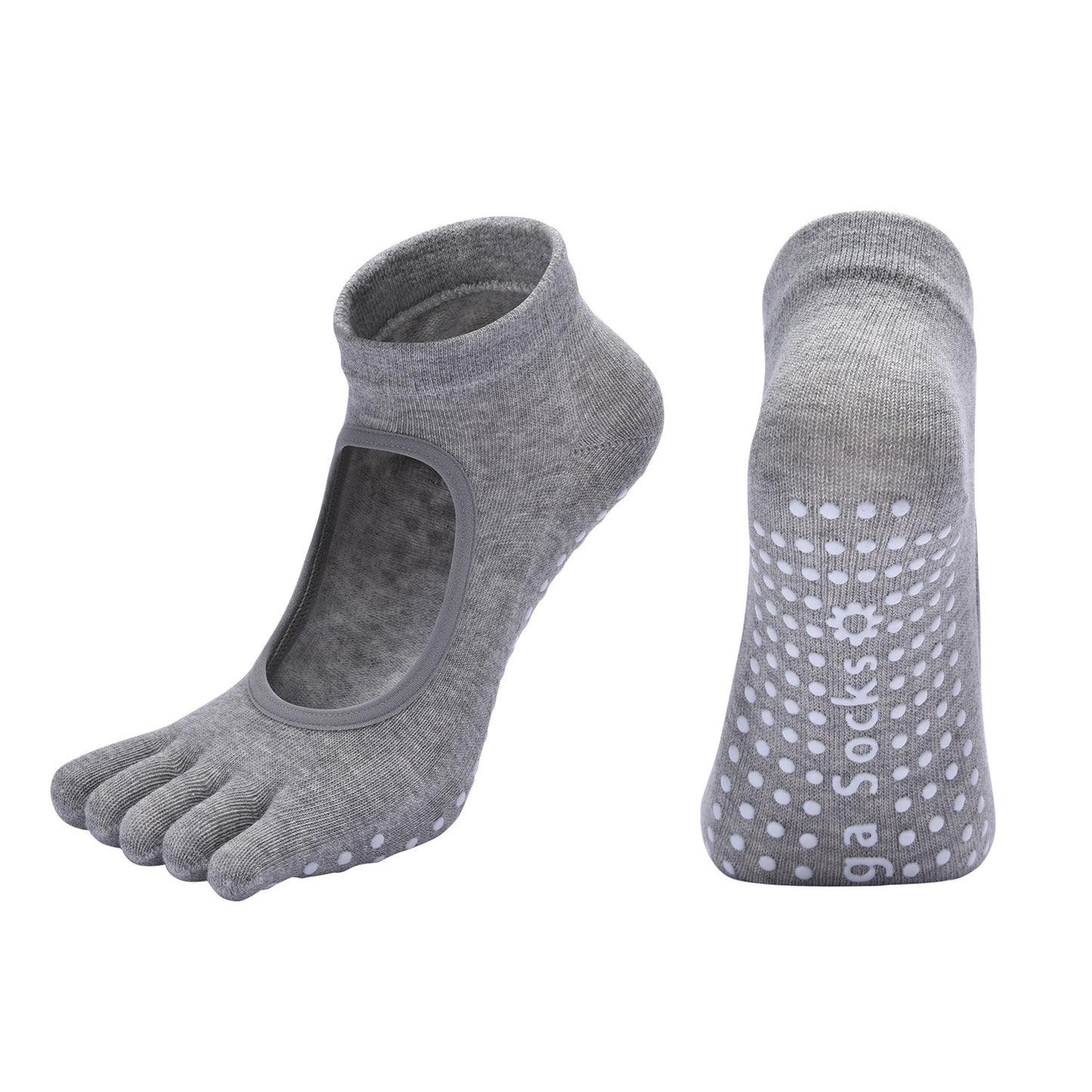 Light Grey 3-Pack Women's Non-Slip Five-Finger Yoga Socks - Open Back Combed Cotton Pilates & Fitness Grip Socks for Professional Exercise