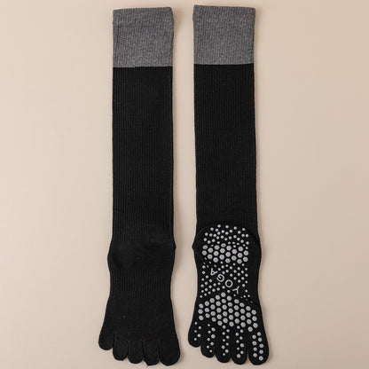 Black 2PCS Women's Professional Five-Finger Compression Calf Socks - High-Performance Knee-High Non-Slip Grip Socks for Yoga, Running, and Fitness