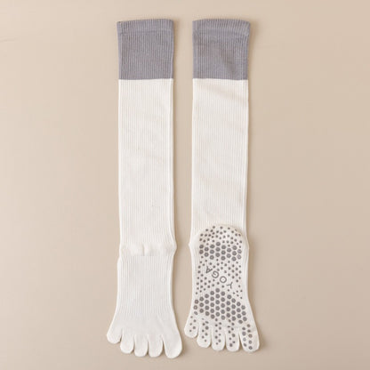 White 2PCS Women's Professional Five-Finger Compression Calf Socks - High-Performance Knee-High Non-Slip Grip Socks for Yoga, Running, and Fitness