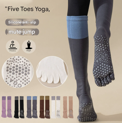 White 2PCS Women's Professional Five-Finger Compression Calf Socks - High-Performance Knee-High Non-Slip Grip Socks for Yoga, Running, and Fitness - Image 2