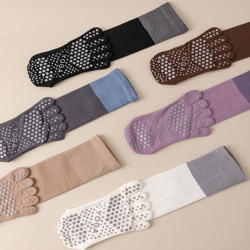 White 2PCS Women's Professional Five-Finger Compression Calf Socks - High-Performance Knee-High Non-Slip Grip Socks for Yoga, Running, and Fitness - Image 3