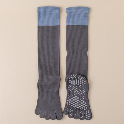 Grey 2PCS Women's Professional Five-Finger Compression Calf Socks - High-Performance Knee-High Non-Slip Grip Socks for Yoga, Running, and Fitness