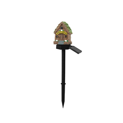 Green House Solar Powered Mushroom House Garden Stake Lights - Outdoor Waterproof Resin Landscape Decorative Lamps with Warm LED Glow for Patio, Lawn, and Yard